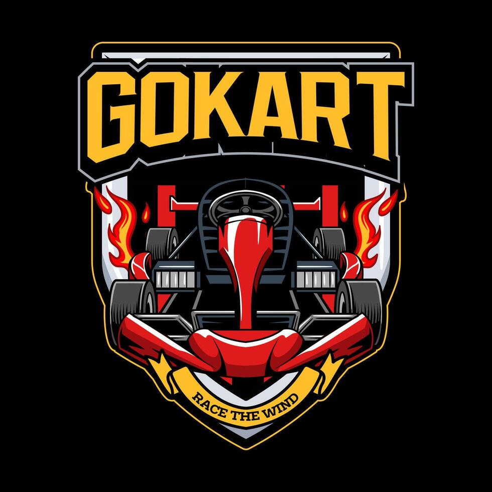 Go Kart sport racing red color from front view emblem illustration vector