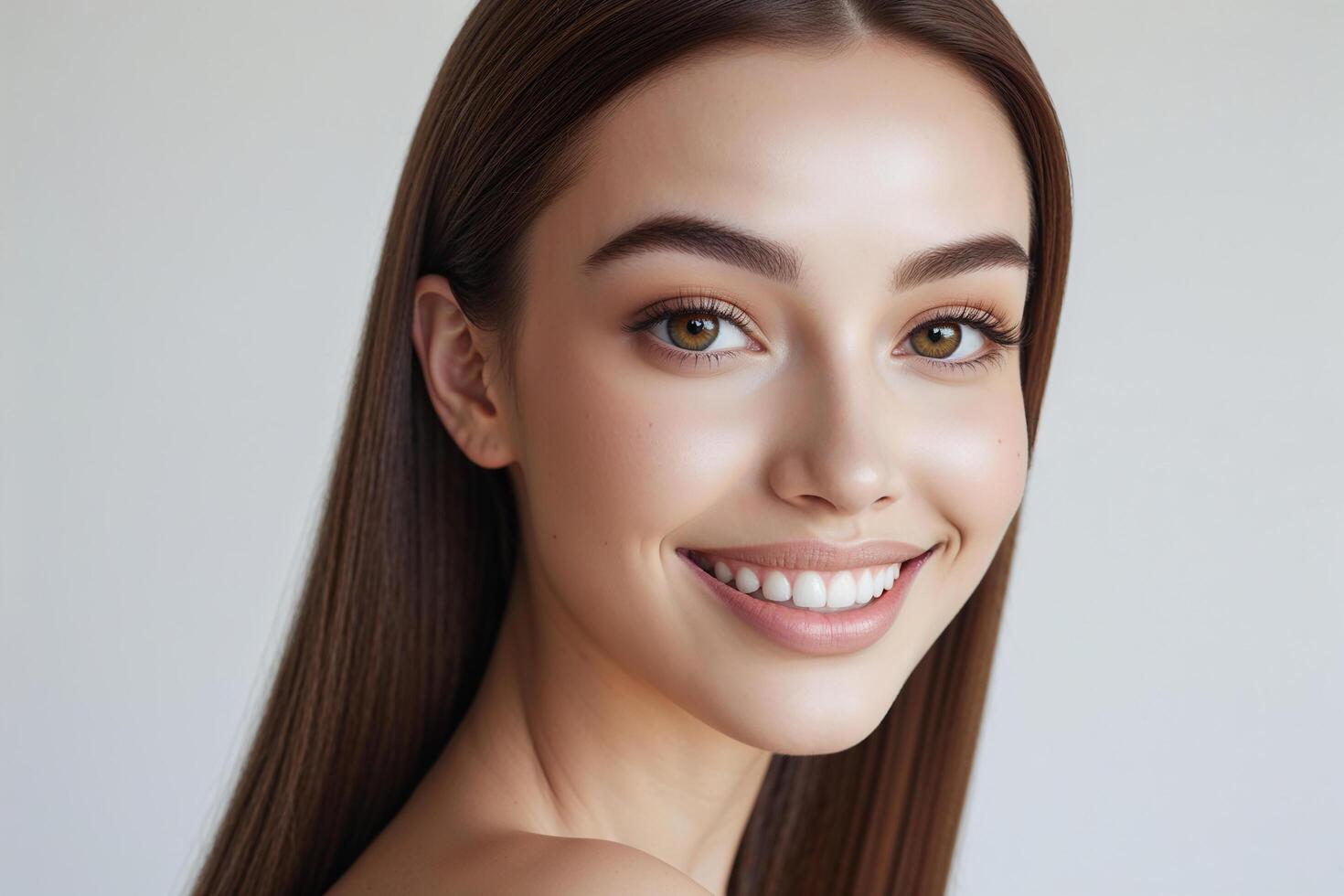 A woman with long brown hair smiling photo