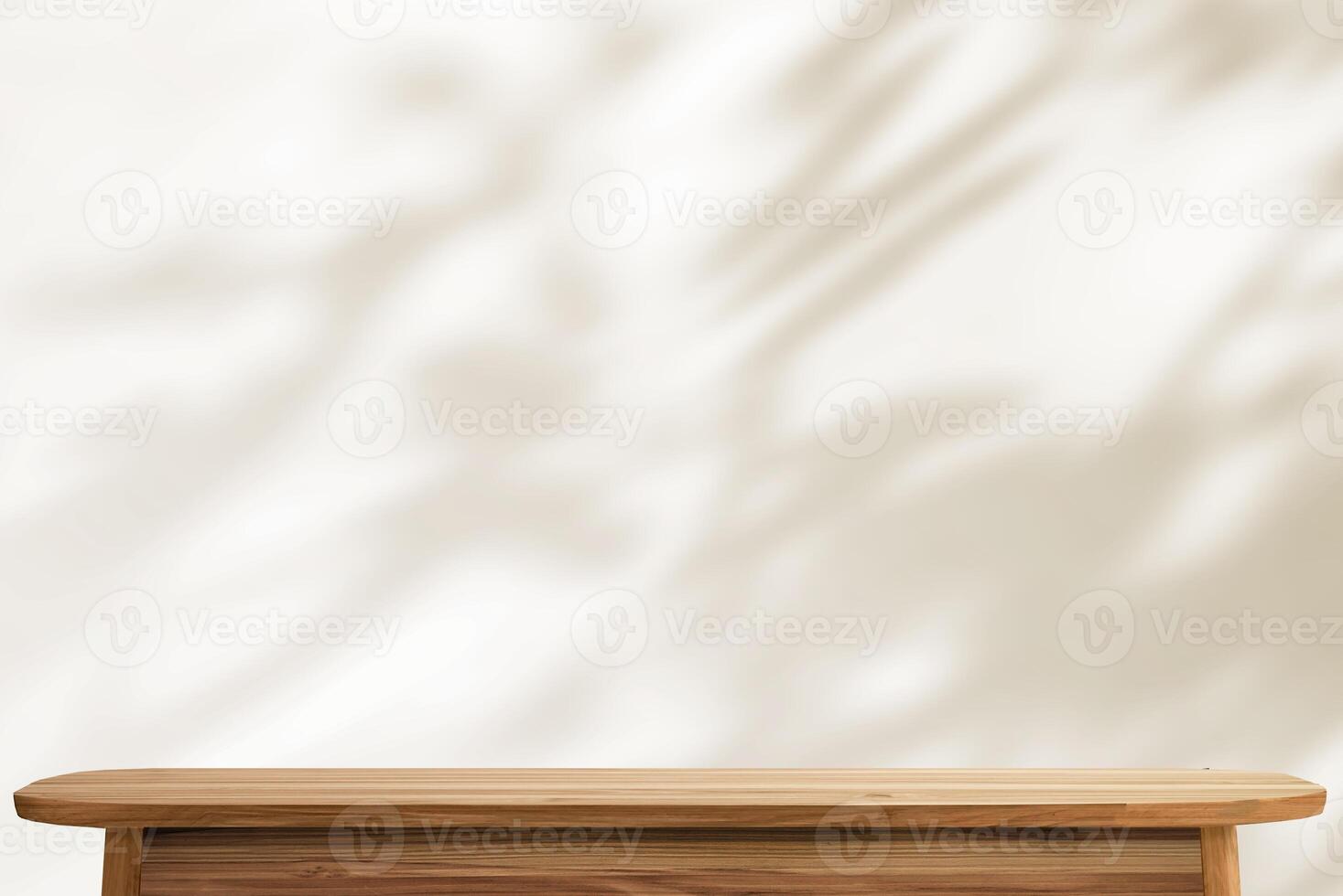 wooden table template, desk mock-up, leaves shadow on the wall photo