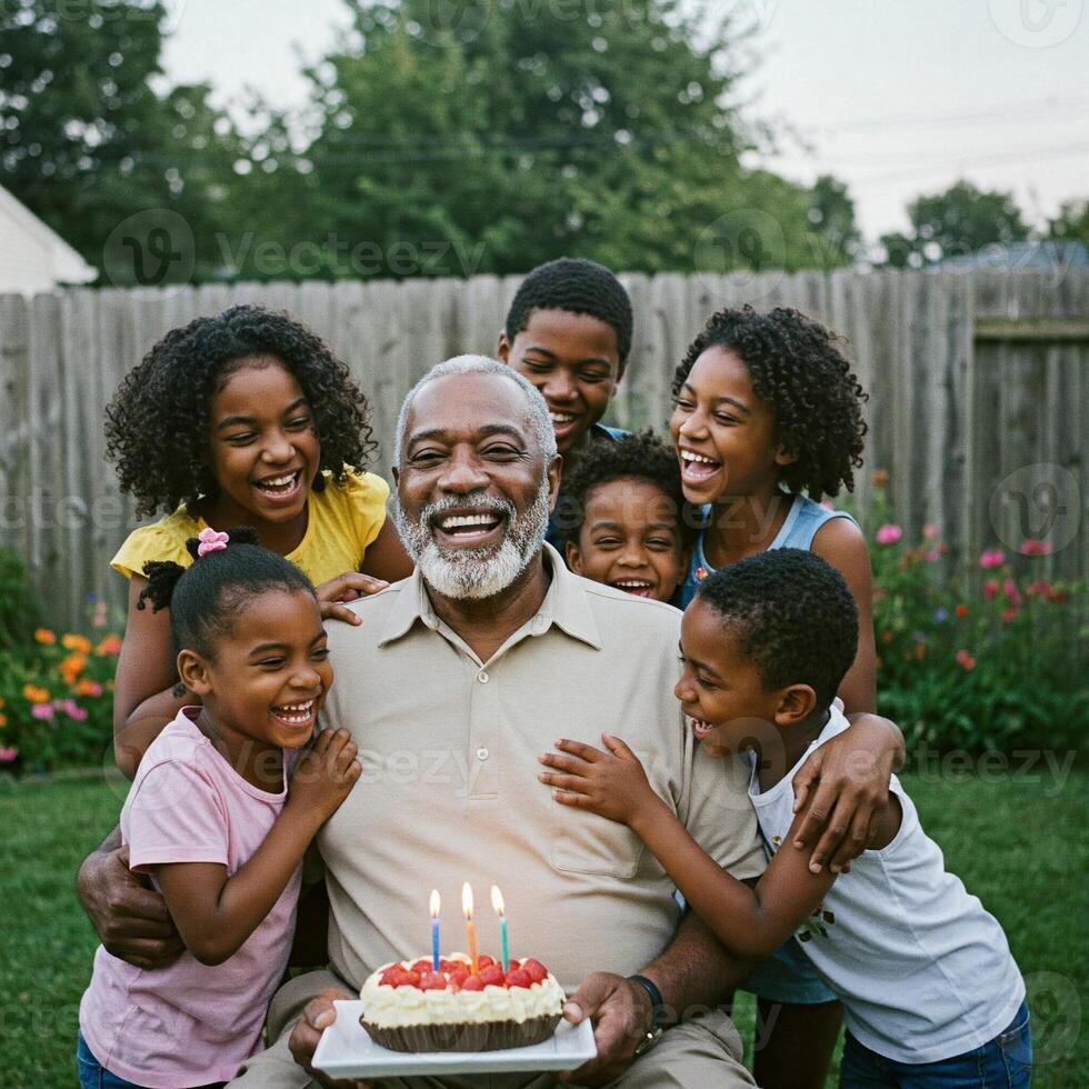 An older man and his family are celebrating his birthday photo