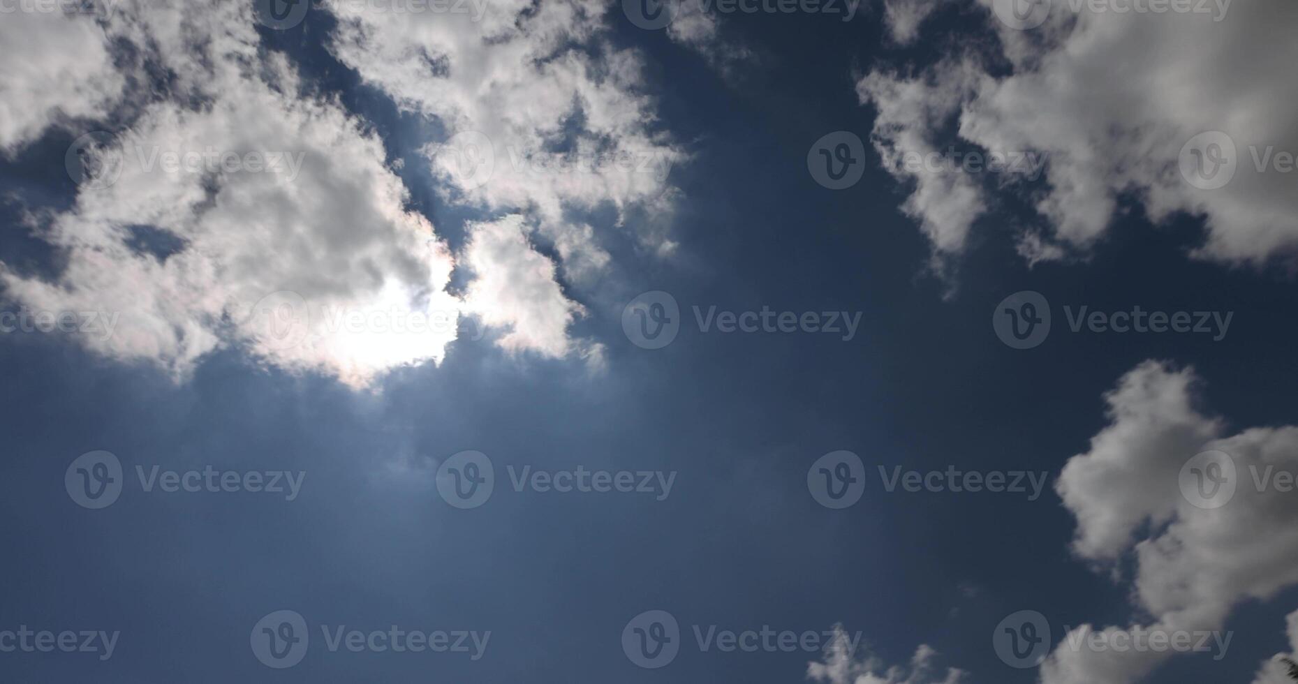 beautiful sky with lush white clouds in sunny bright weather, natural blue sky with cumulus clouds photo