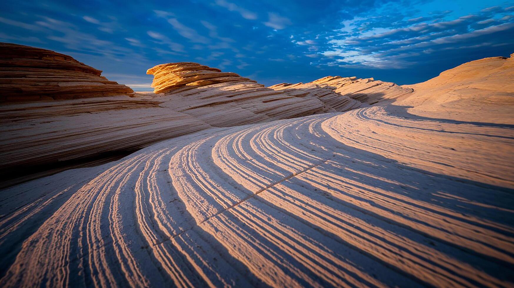 The sun is setting over a desert with white sand photo