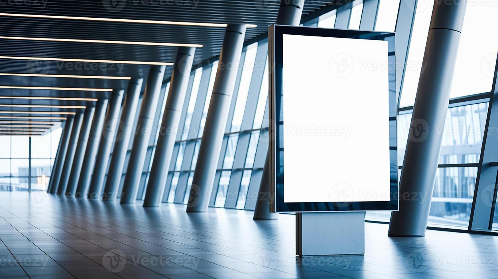 An empty white billboard in a modern building photo