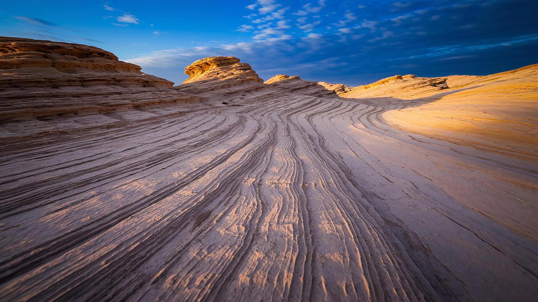 The sand dunes at sunset in the desert photo