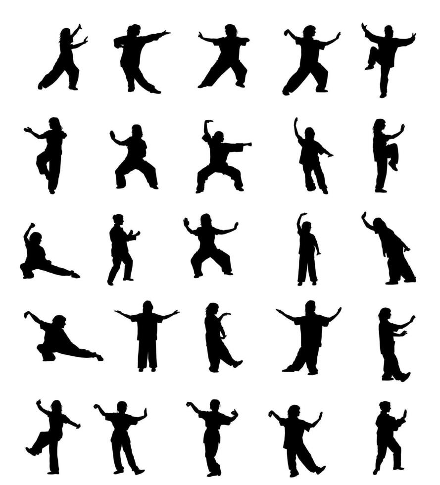A set of silhouettes of taichi movements vector