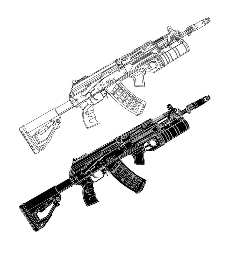 Line art of russian assault rifle with grenade launcher vector