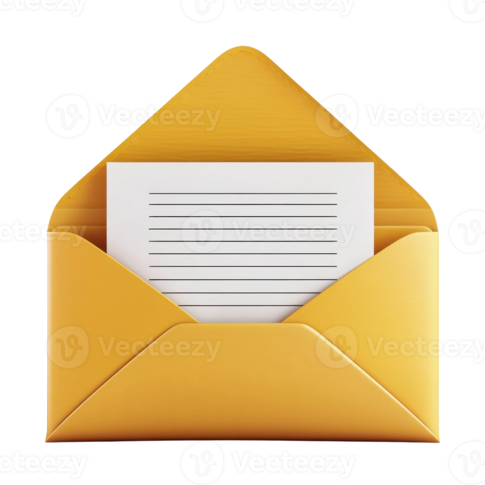 Open envelope with paper on transparent background png