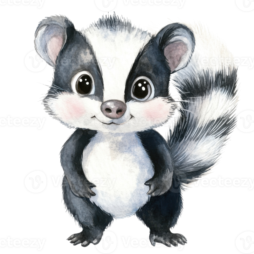 Cartoon skunk watercolor on transparent background png