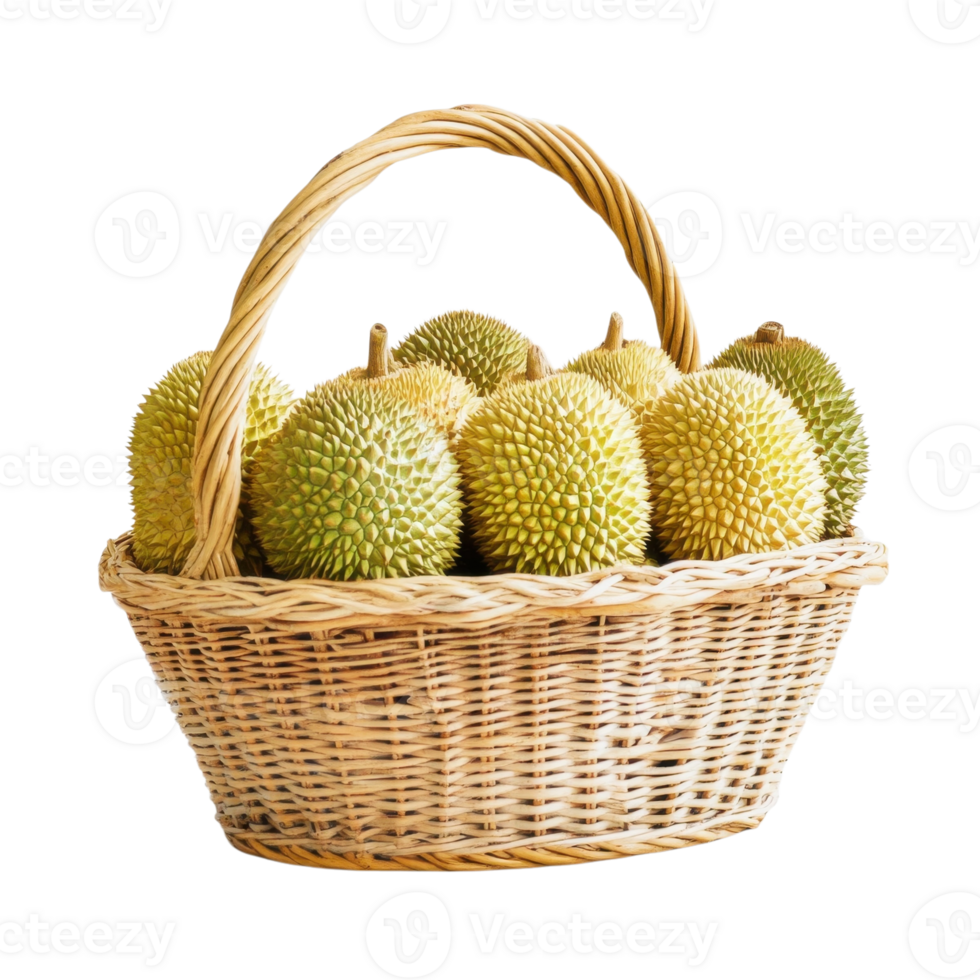 Durians in a woven basket on transparent background png
