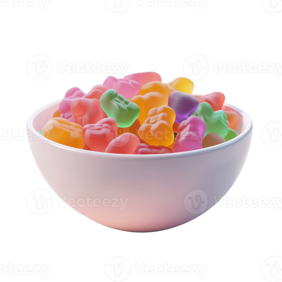 Gummy bears in white bowl on transparent background png