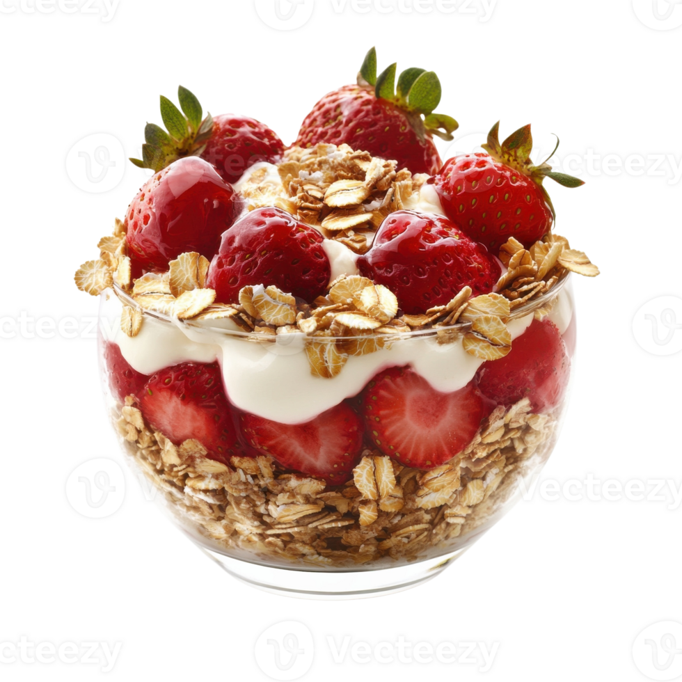 Strawberry parfait bowl on transparent background png