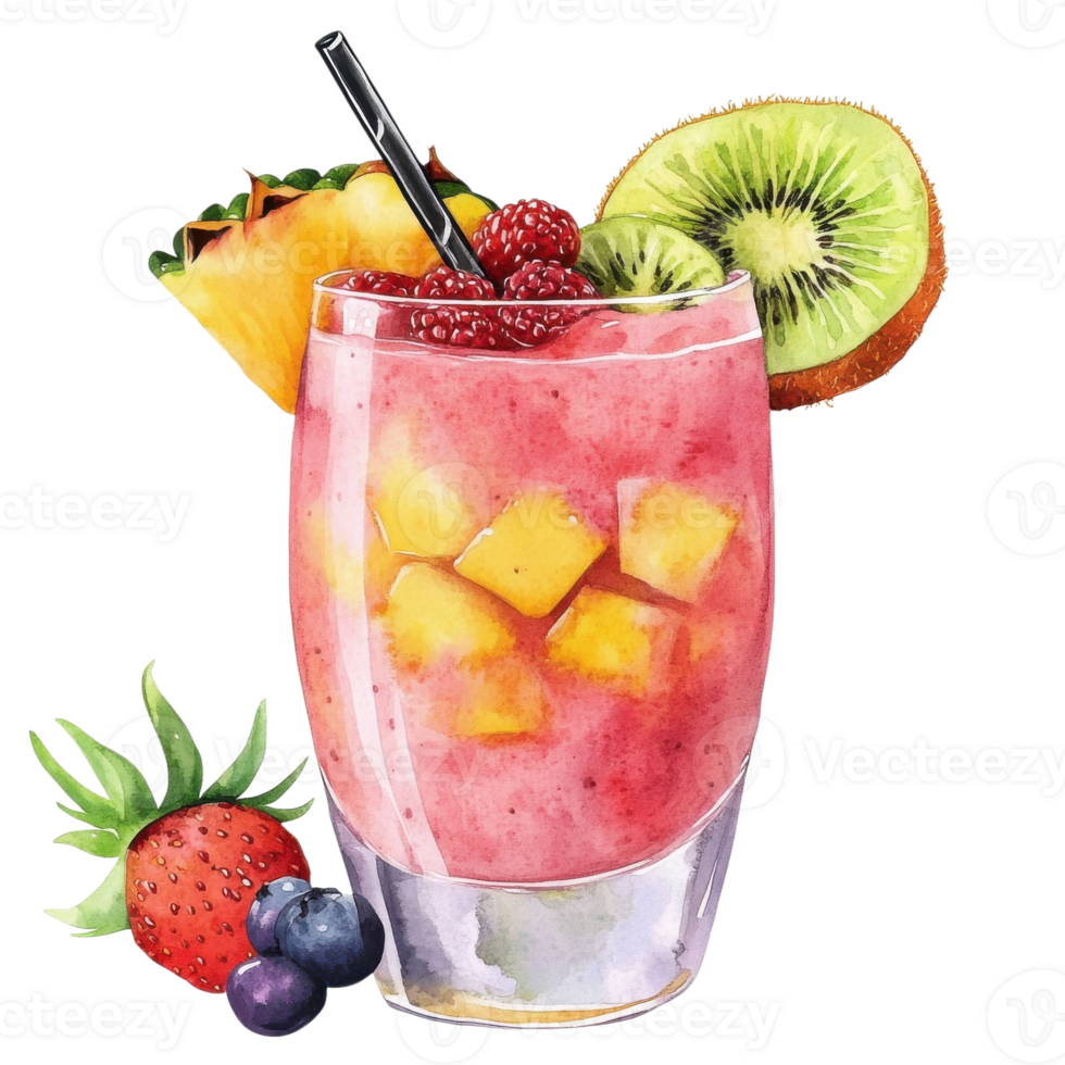 Fruity summer cocktail on transparent background png
