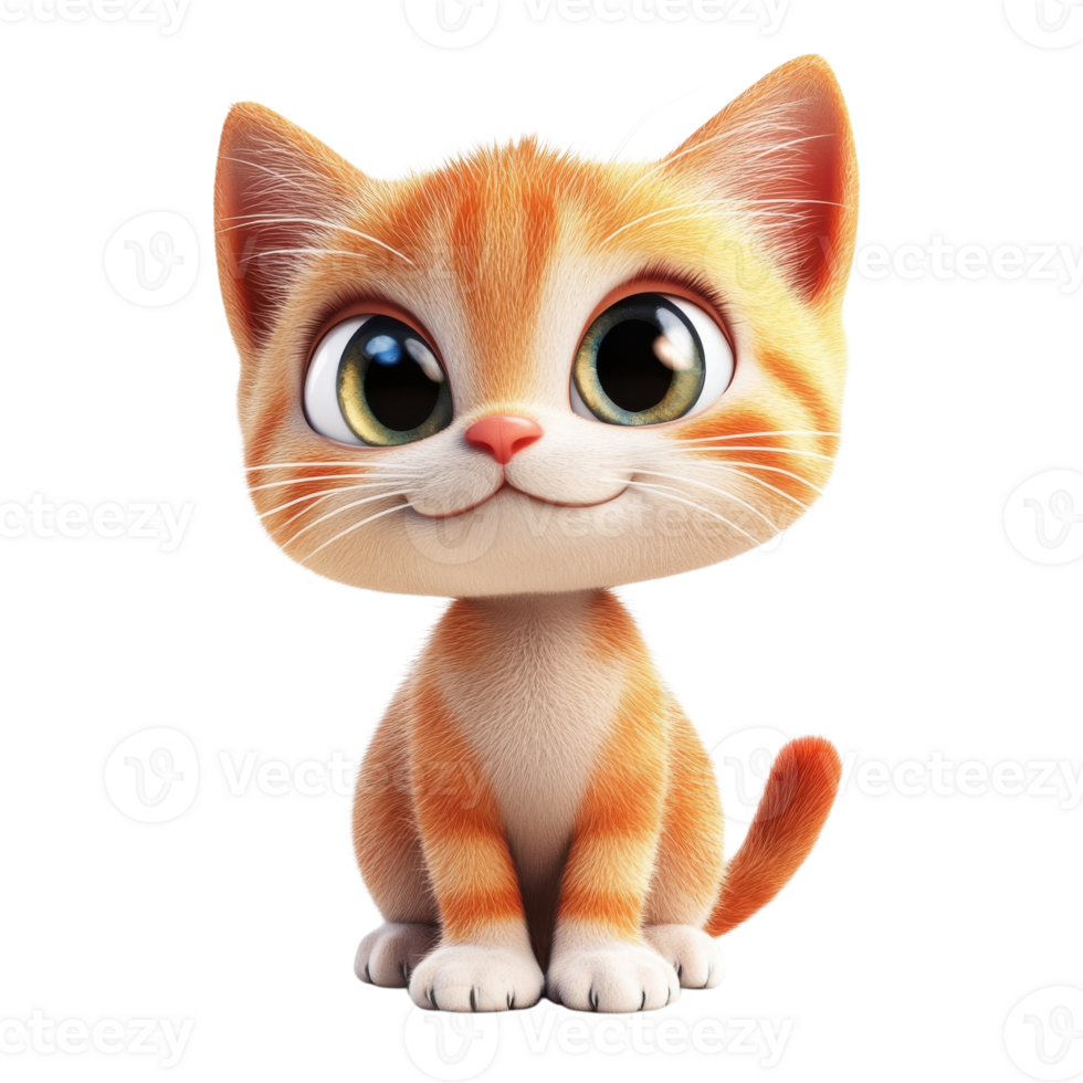 Cartoon orange tabby cat on transparent background png