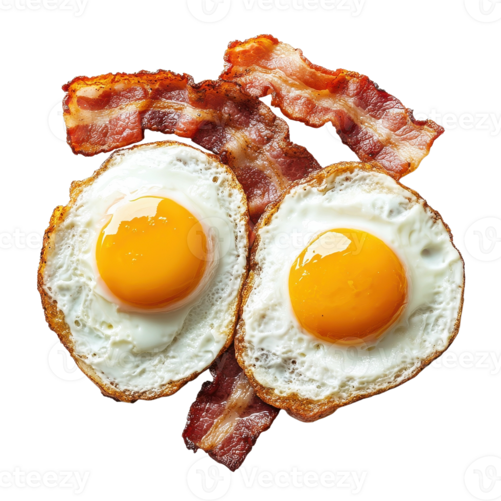 Eggs and bacon closeup on transparent background png