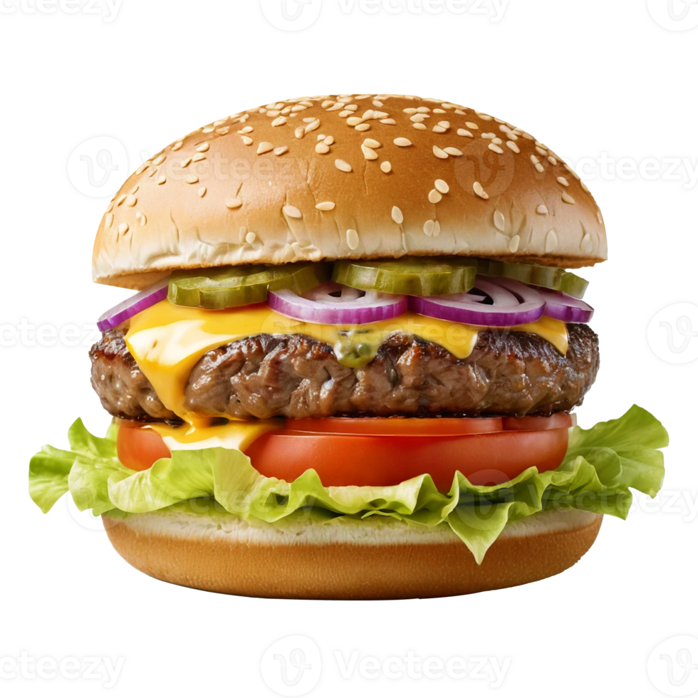 Fresh Burger with Lettuce and Cheese Transparent Image png