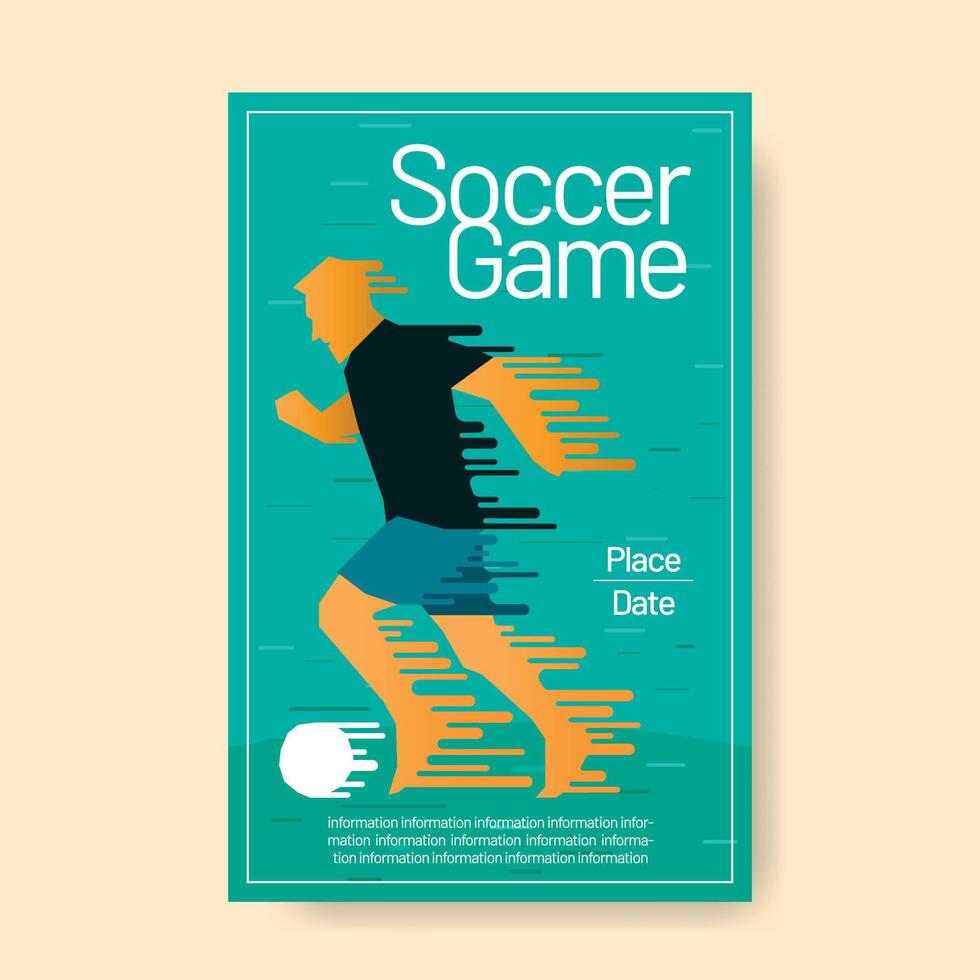poster with sports illustration of soccer player running with ball vector