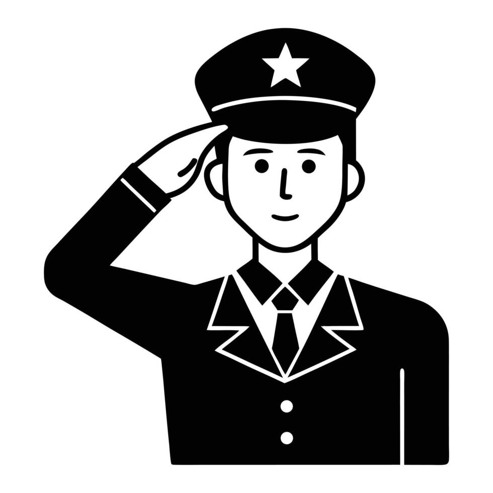a black and white illustration of a man saluting vector