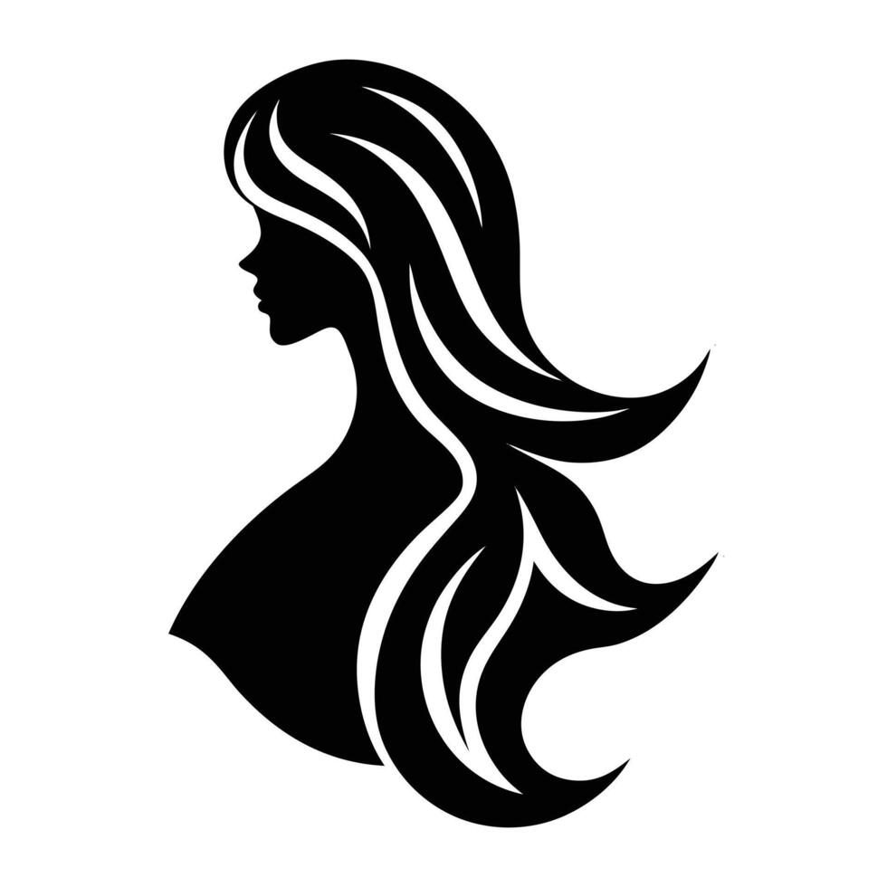 silhouette of a woman with long hair vector