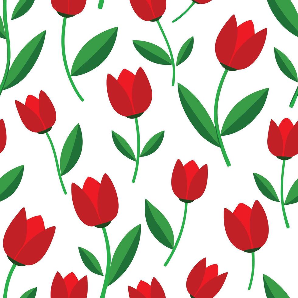 seamless pattern with red tulips on white background vector