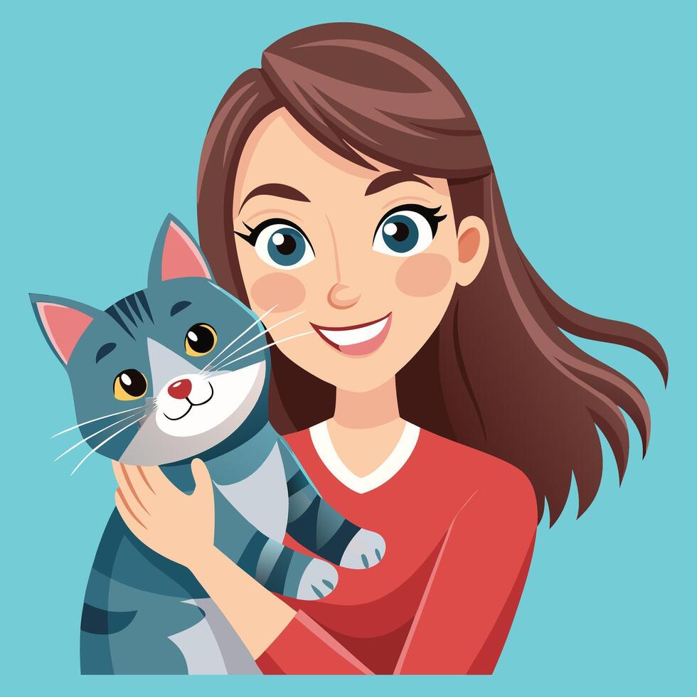 a woman holding a cat and smiling vector