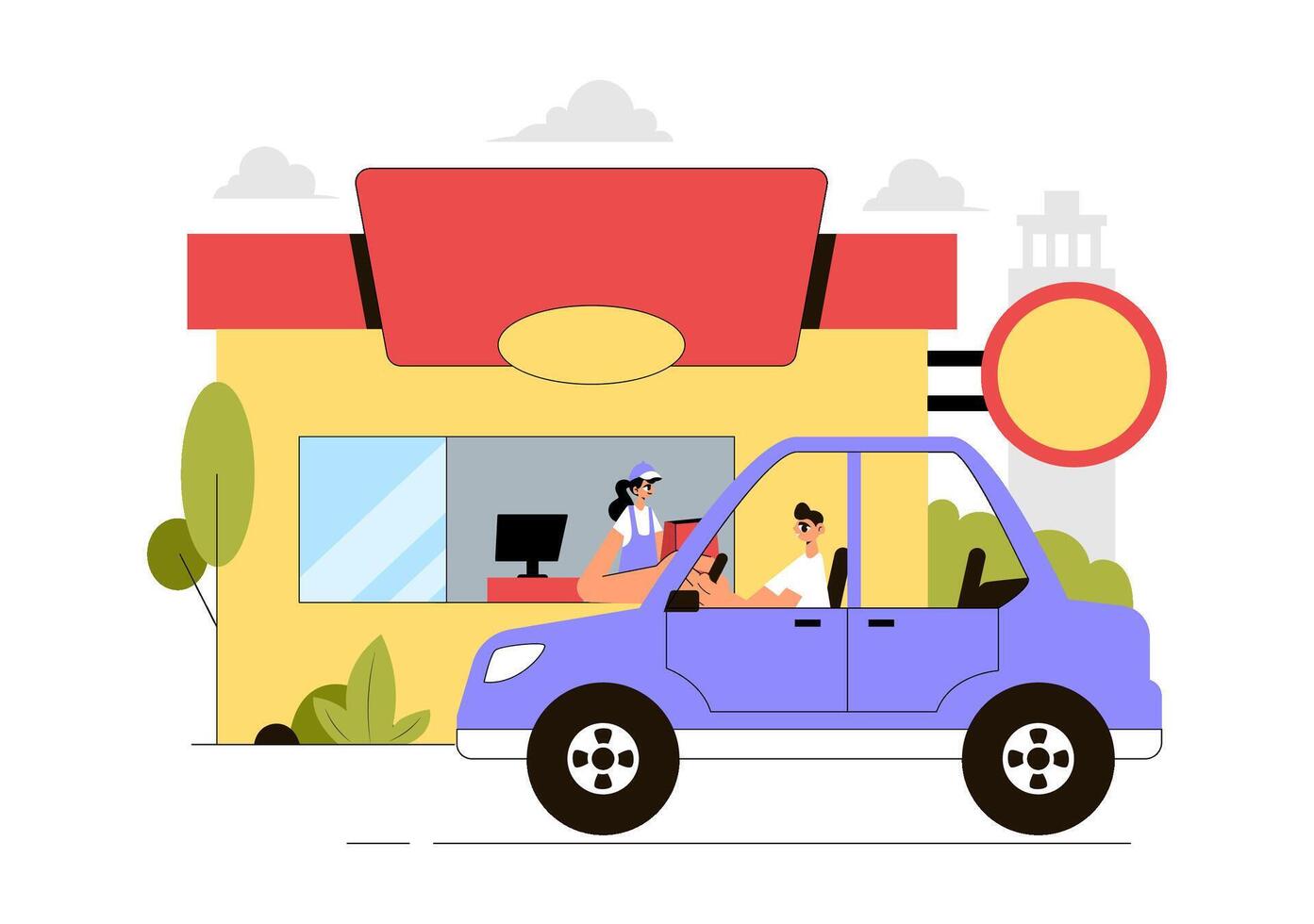 Drive-Thru Day Celebration with Vehicles Queuing for Food vector