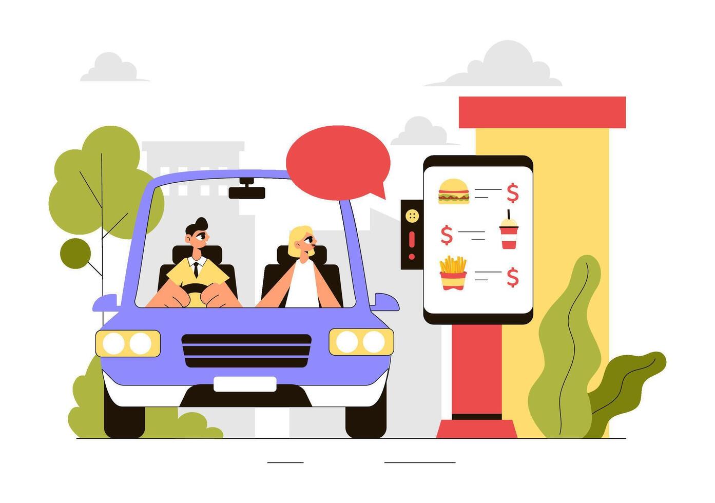 Customer at Fast Food Window for National Drive-Thru Day vector