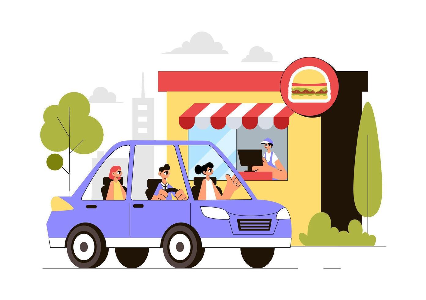 Illustration of a Vehicle-Based Food Service for Drive-Thru Day vector