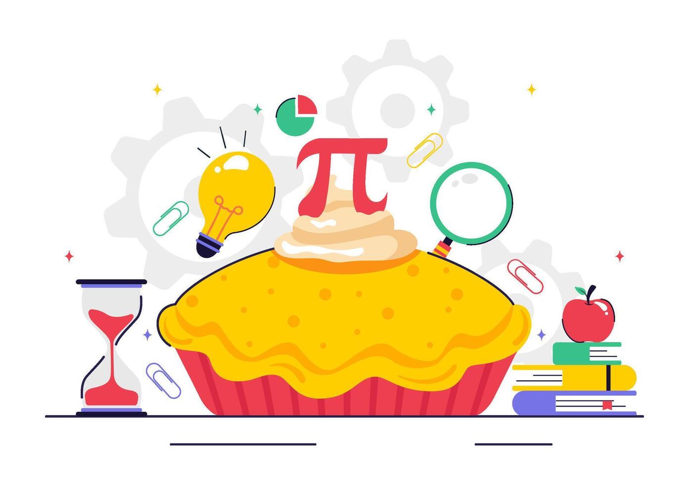 Funny Cartoon Illustration of Pi Day with Flat Style Sweet Dessert and Math Icons vector