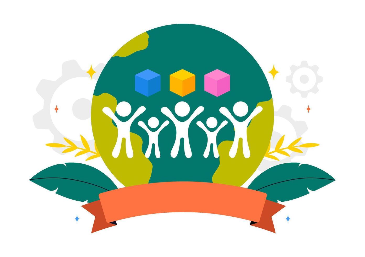 Flat Design Highlighting International Cooperation and Shared UN Values vector