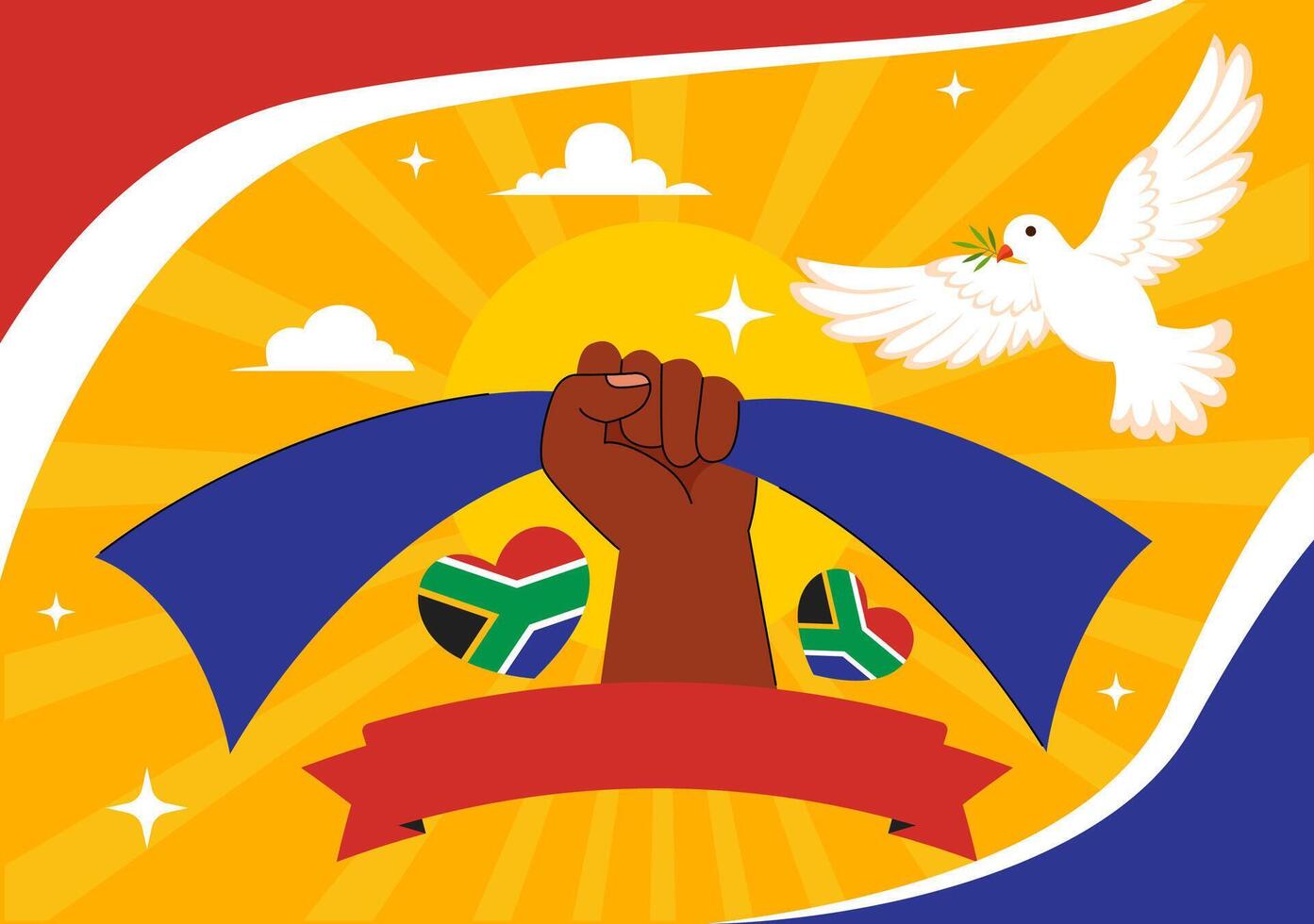 July 18 Mandela Day Featuring Cartoon Style Ribbon and South African Symbols vector