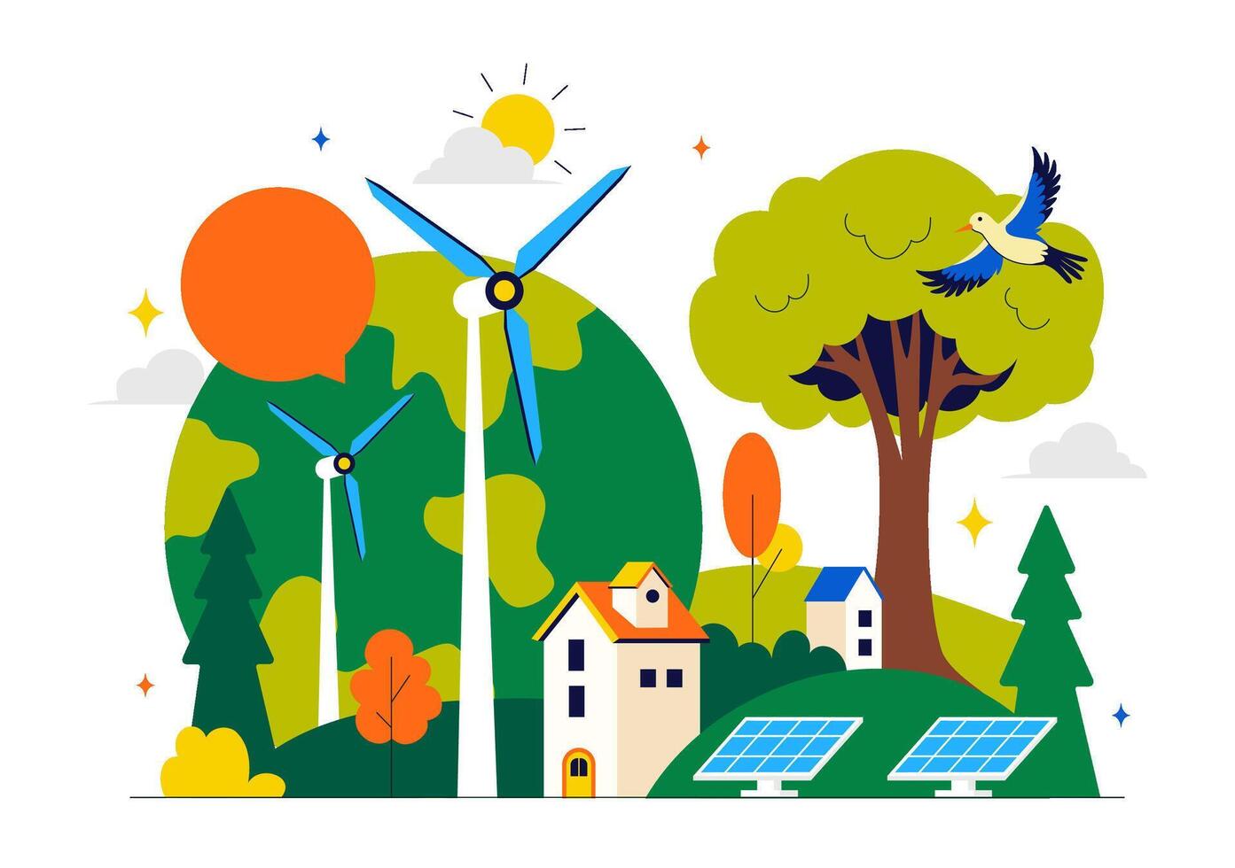 Green World Conservation Day Illustration with Planet Map and Eco-Friendly Environment vector
