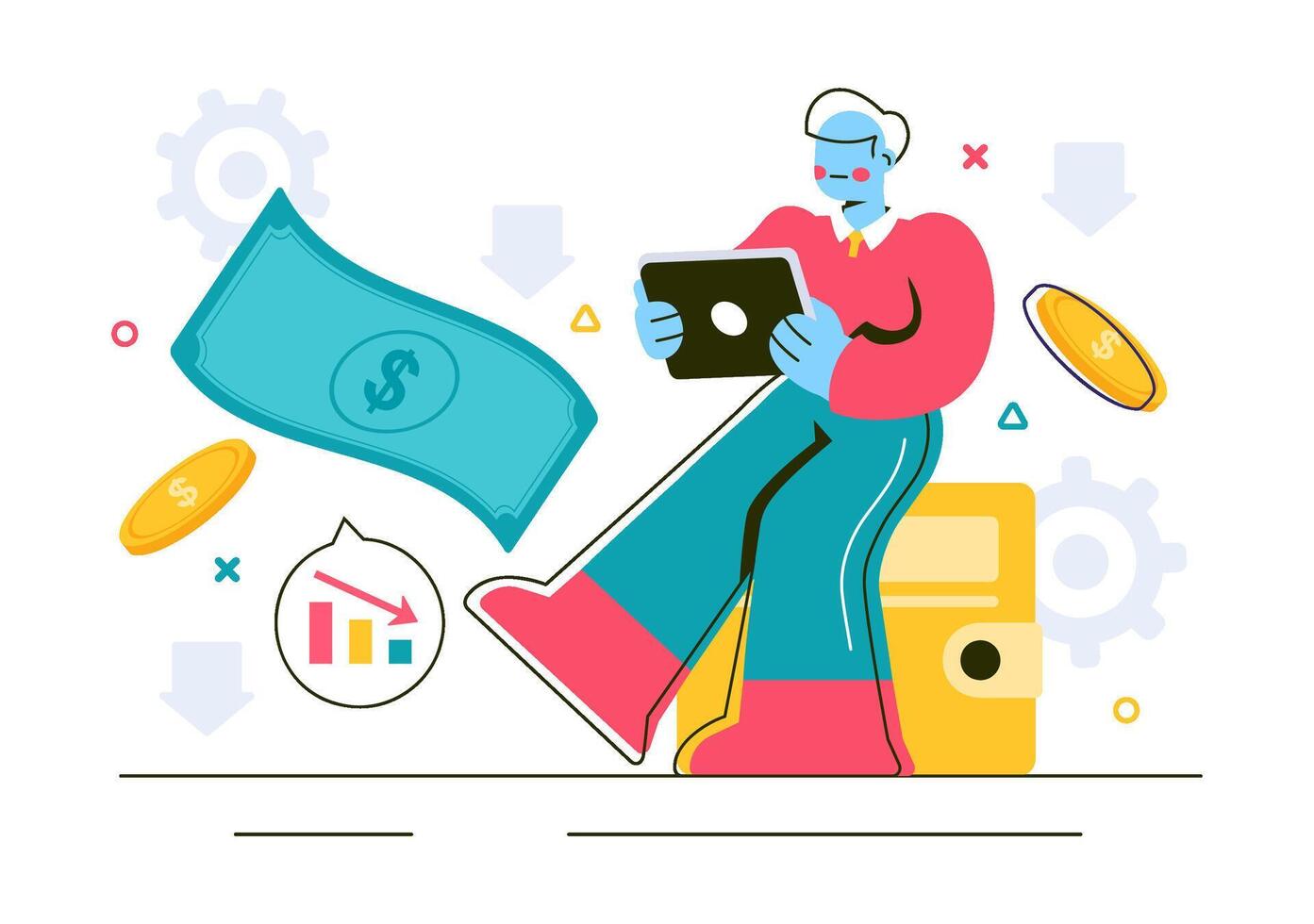 Flat Cartoon Illustration of Recession and Financial Market Instability vector