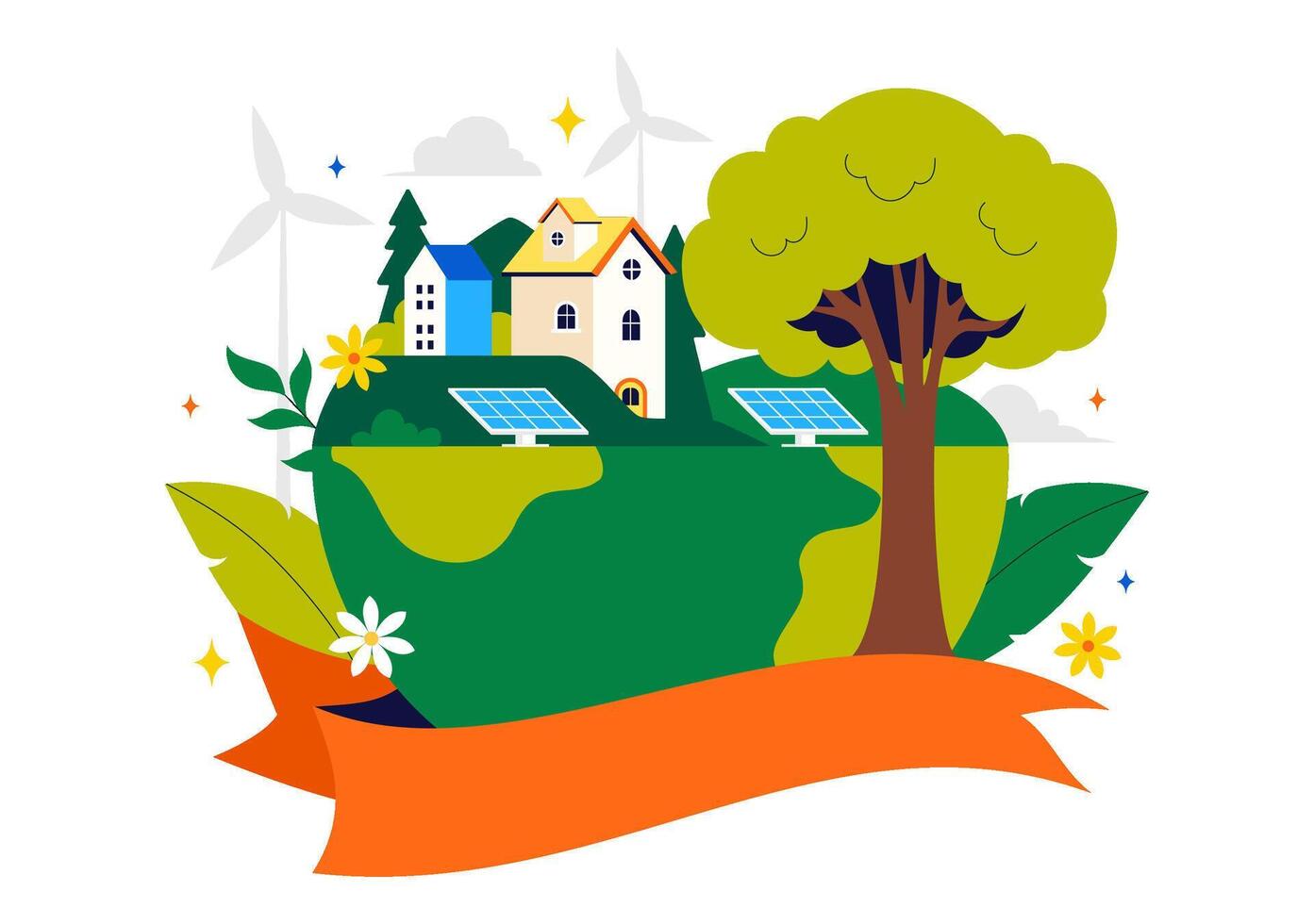 Flat Cartoon Illustration of Nature Conservation with Earth, Tree, and Ecology Icons vector