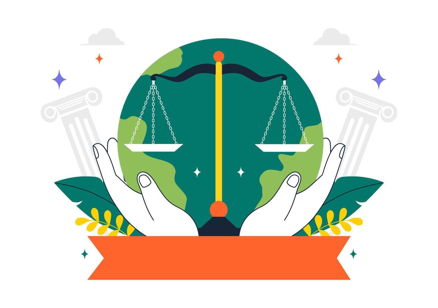 Global Justice Celebration on July 17 with Earth and Legal Elements in Flat Style vector
