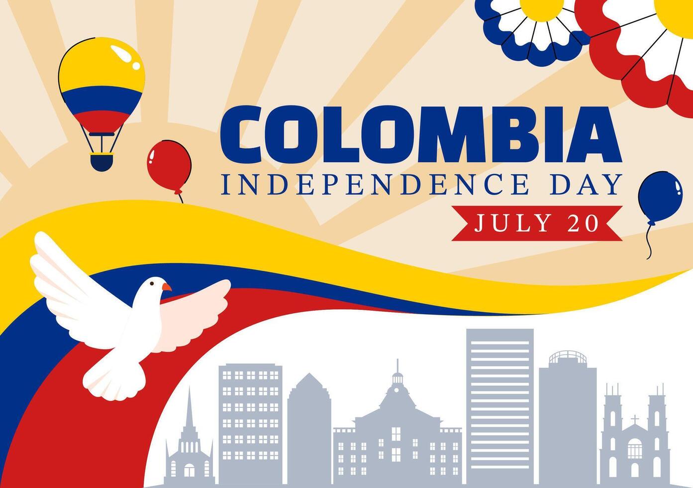 Colombia Independence Day Illustration with Flag and Ribbon on 20 July vector