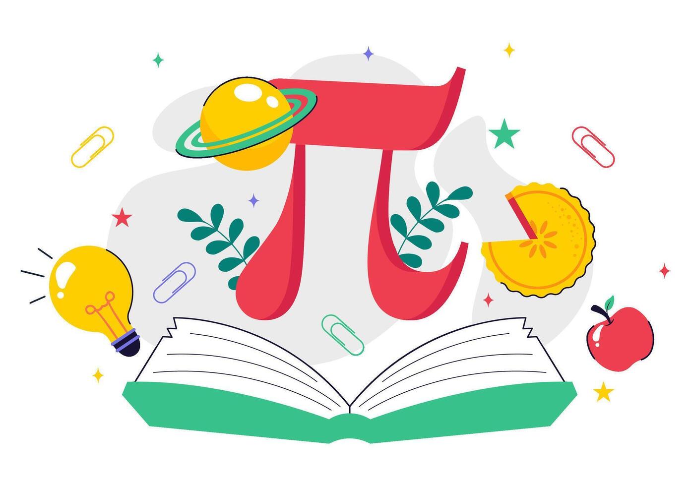 Pi Symbol and Pie Cartoon Character for Pi Approximation Day Illustration vector