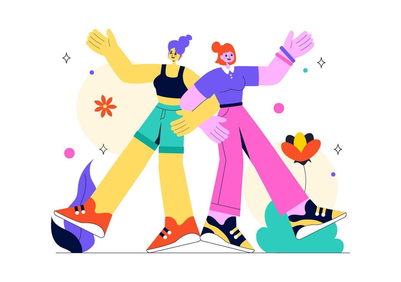 Friendship Day Concept with Boys and Girls Embracing in Cartoon Style vector