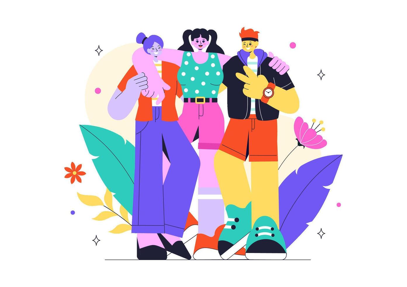 Friendship Day Illustration with Happy Kids Hugging and Celebrating Together in Flat Style vector