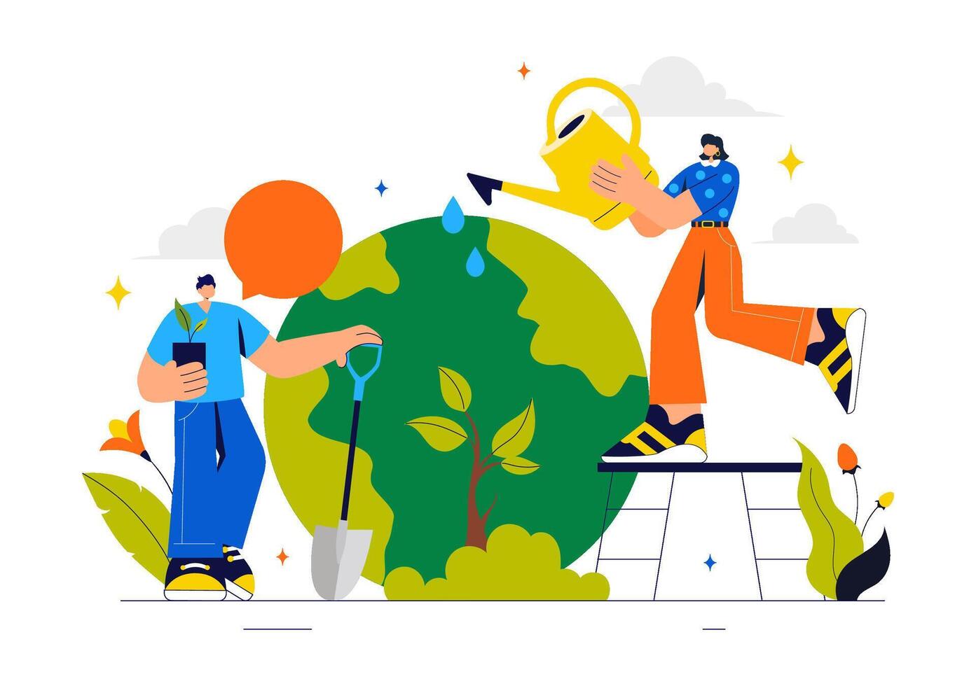 Eco Awareness Featuring World Map, Nature Tree, and Green Planet for Global Conservation vector
