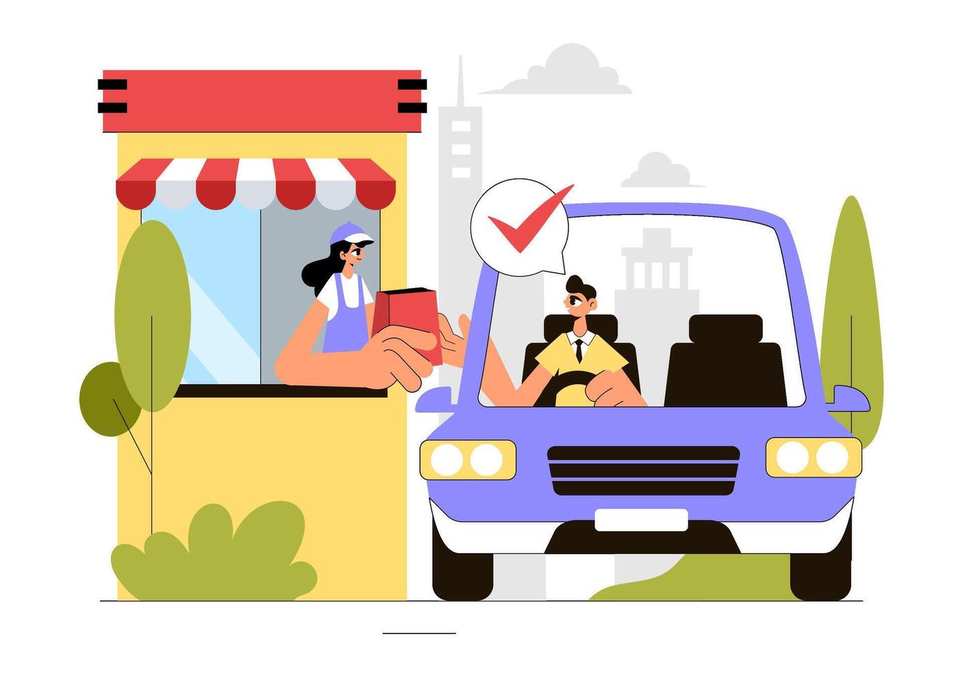 Quick Food Pickup through Drive-Thru Service Illustration vector