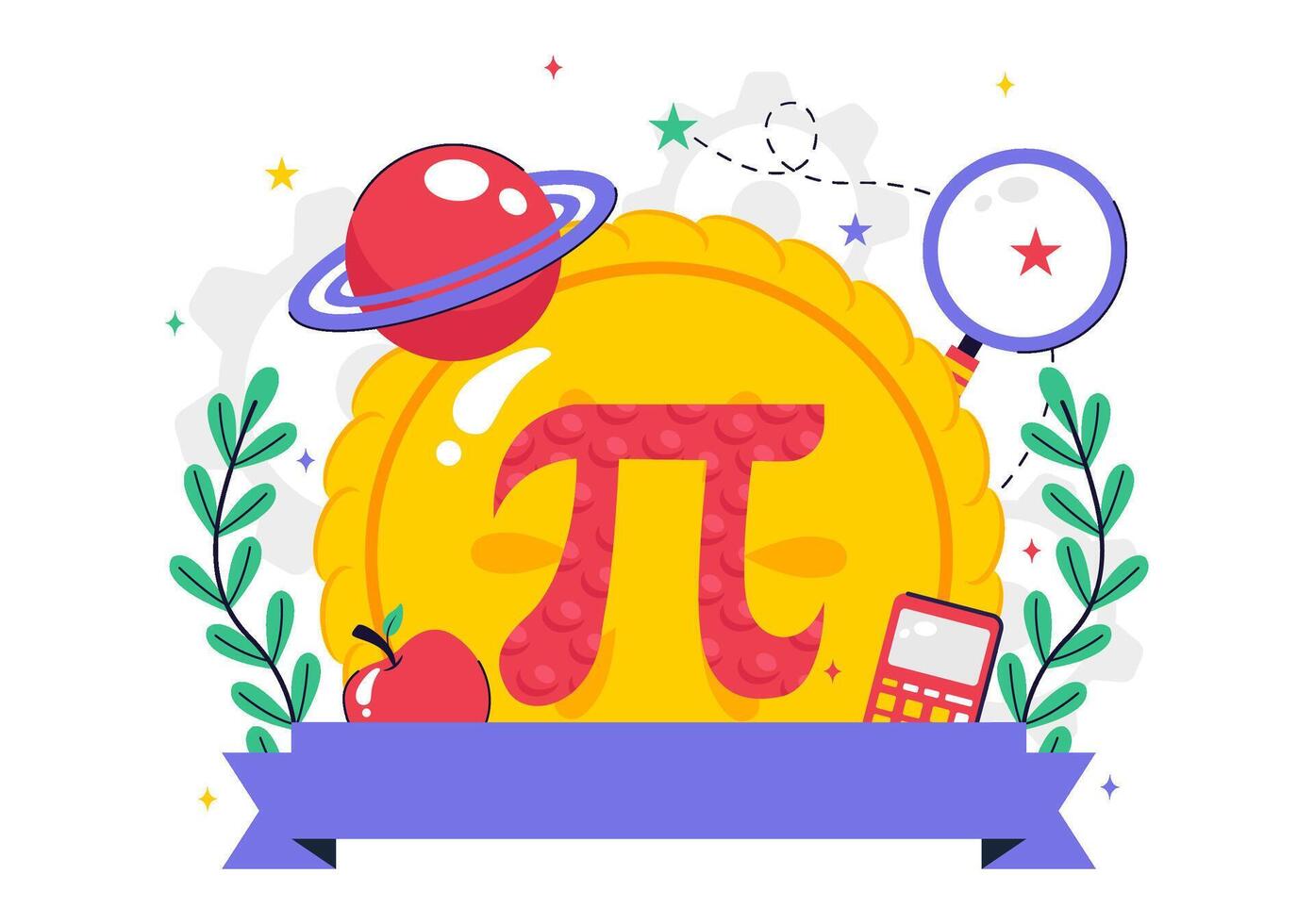Pi Day Celebration with Greek Symbols and Pie Illustration in Flat Cartoon Style vector