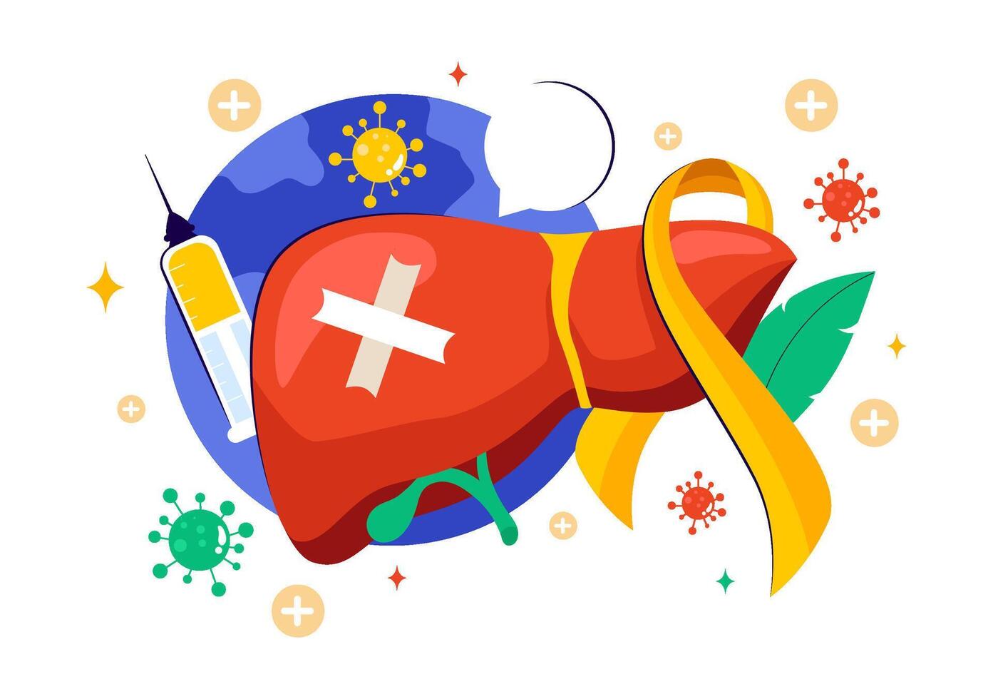 World Hepatitis Day Cartoon with Sick Liver, Patient, and Healthcare Awareness on July 28 vector
