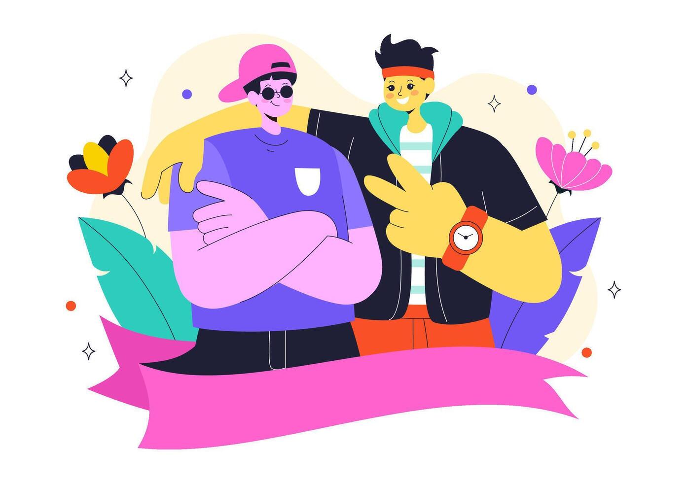 Cute Cartoon Illustration for Friendship Day Showing Boys and Girls Holding Hands and Smiling vector
