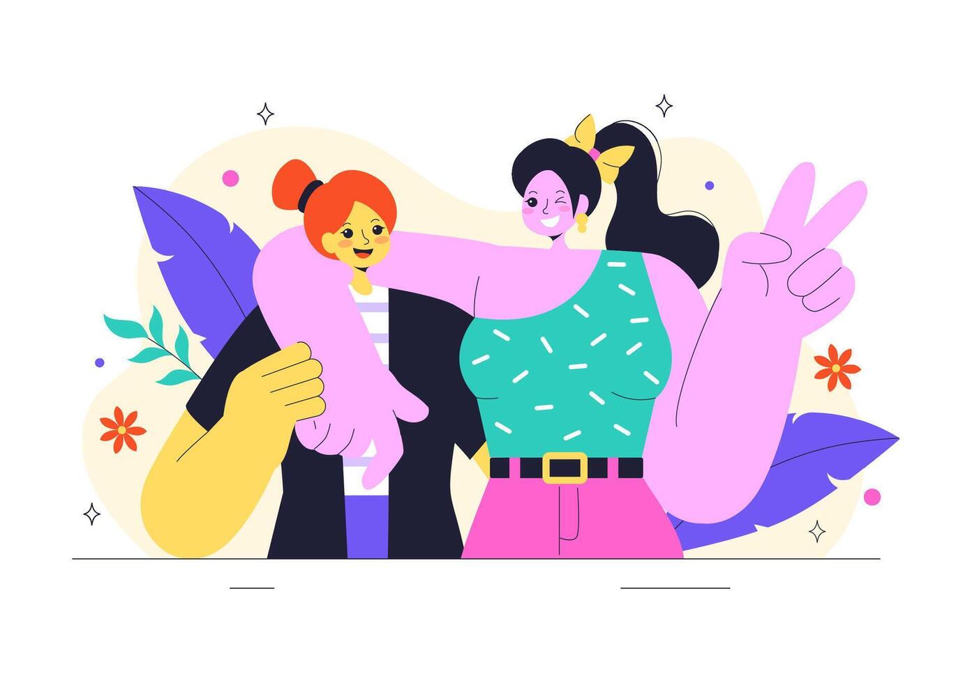 Best Friends Hugging and Smiling Together for International Friendship Day in Flat Style vector