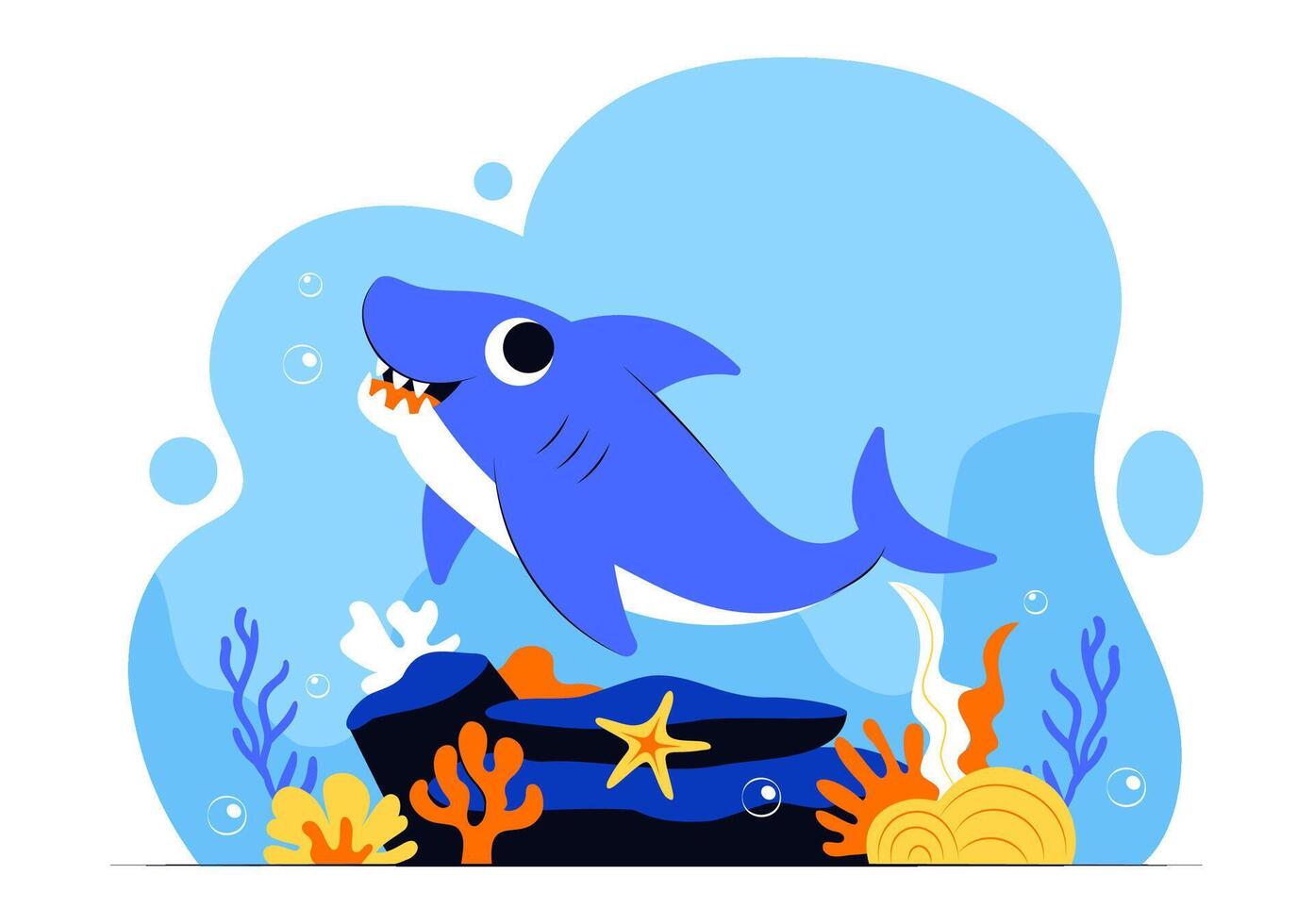 Ocean and Shark Themed Flat Illustration for Shark Awareness Day Event vector