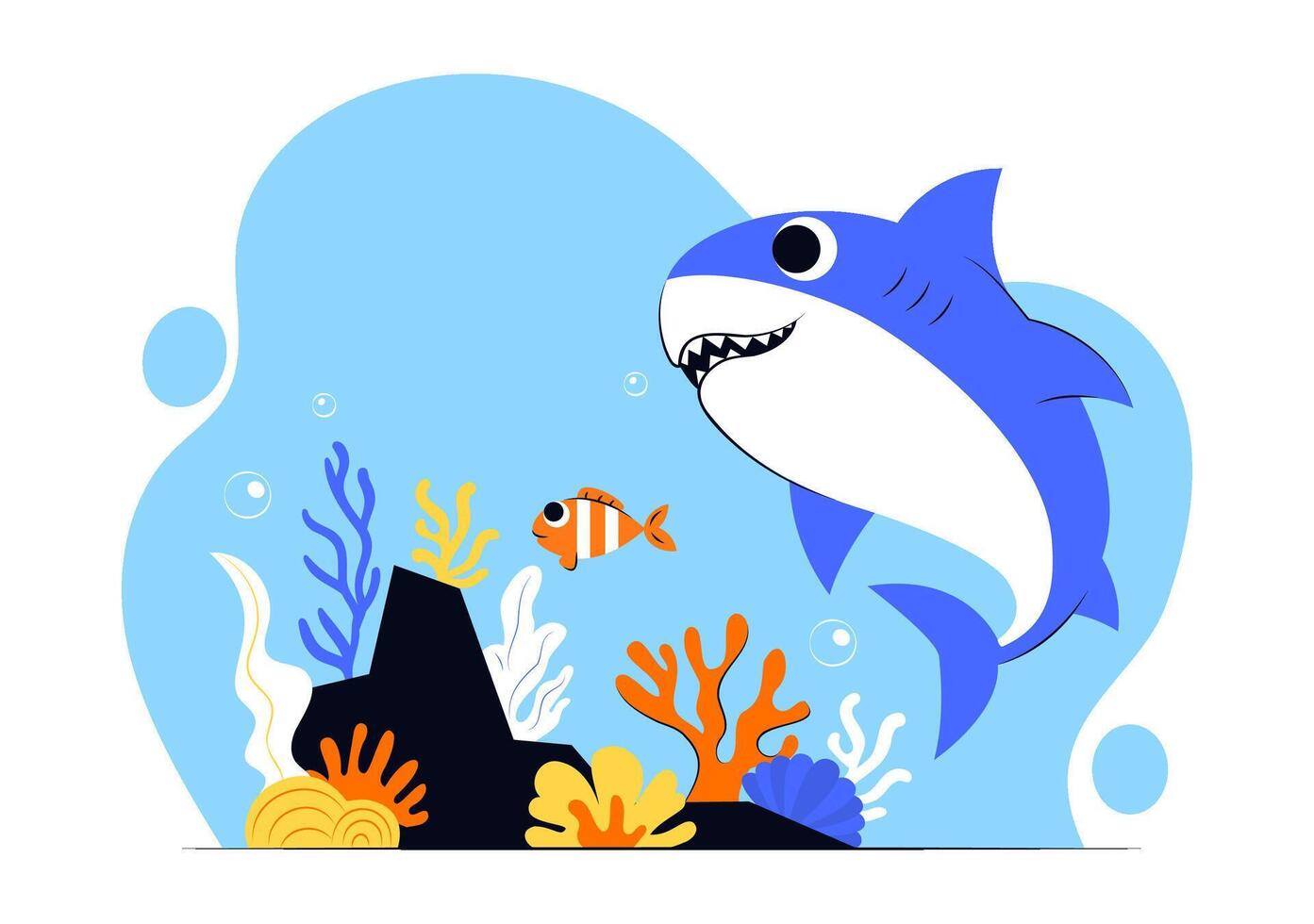 Shark Awareness Campaign on July 14 Featuring Shark and Coral Reefs in Flat Style vector