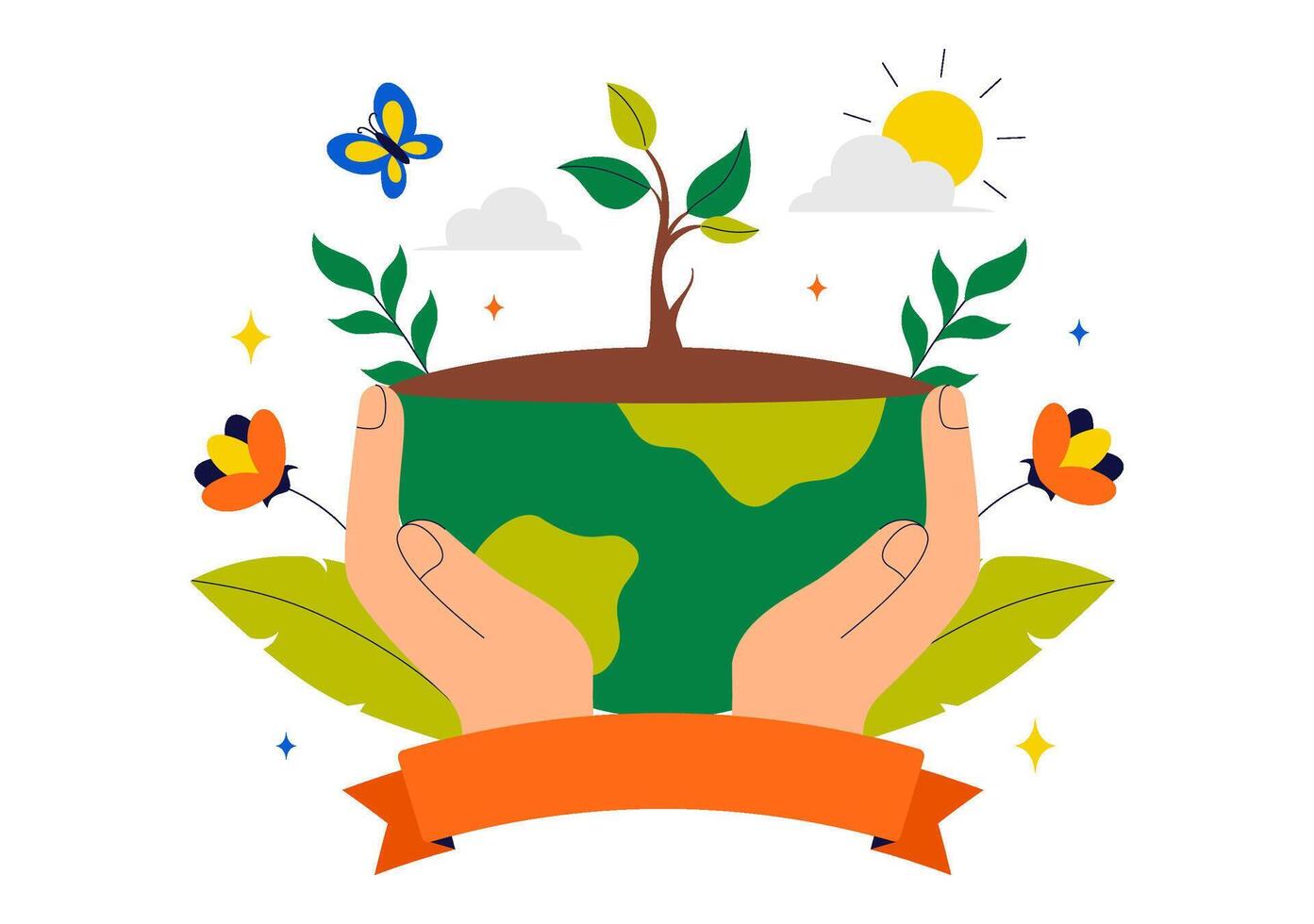 Eco-Friendly World Map and Nature Tree Design for World Conservation Day in Cartoon Background vector