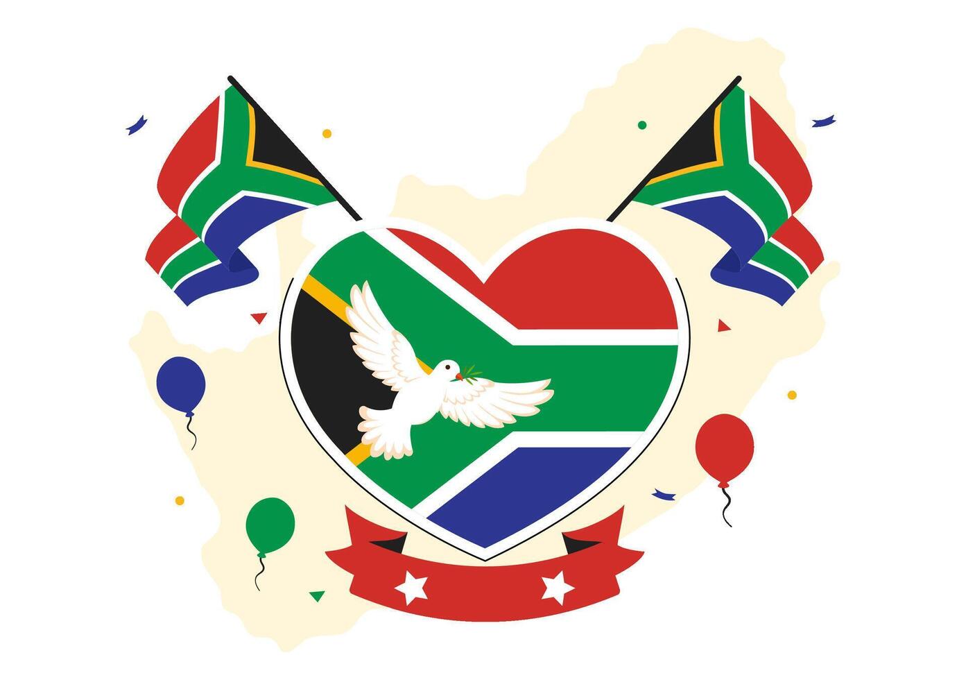 Nelson Mandela Day Celebration with South African Flag and Ribbon in Flat Cartoon Style vector