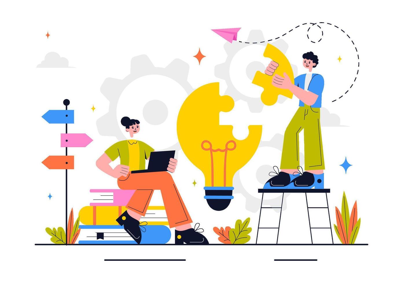 Illustration of International Day of Cooperatives with People Promoting UN Goals in Flat Cartoon Style vector