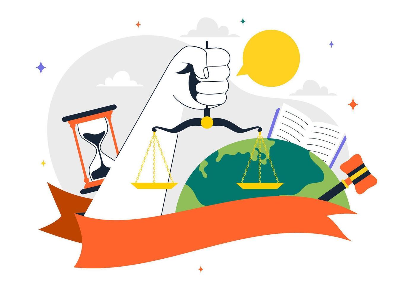 Illustration of World Day for International Justice with Legal Symbols in Cartoon Style vector